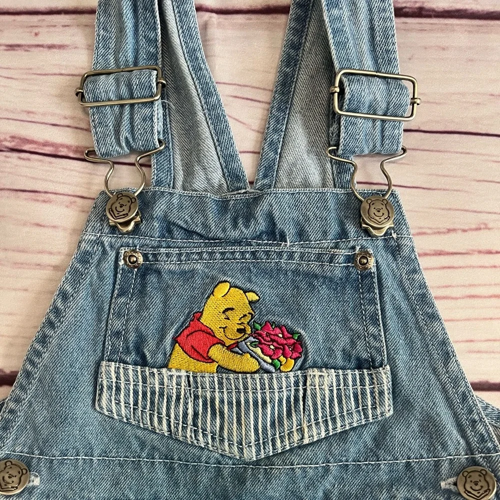 Vintage Disney Winnie the Pooh Denim Overall Shorts Girls' Size 3T - Picture 2 of 5